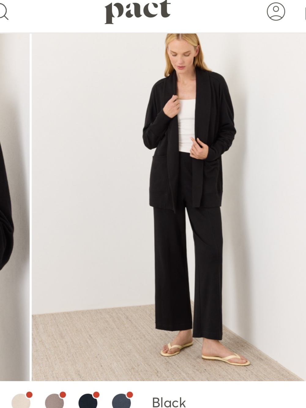 Pact Black Airplane Organic Cotton Open-Front Drape Cardigan
